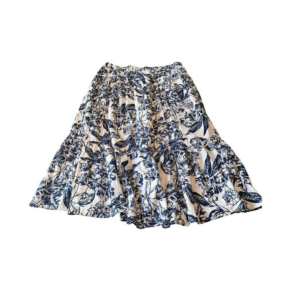 Abercrombie & Fitch Womans XLP Poplin Tiered Maxi Floral Cotton White Blue Skirt - Picture 1 of 4